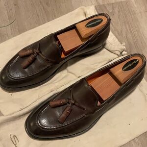 Santoni Brown Leather Tassel Loafers Moccasin Style